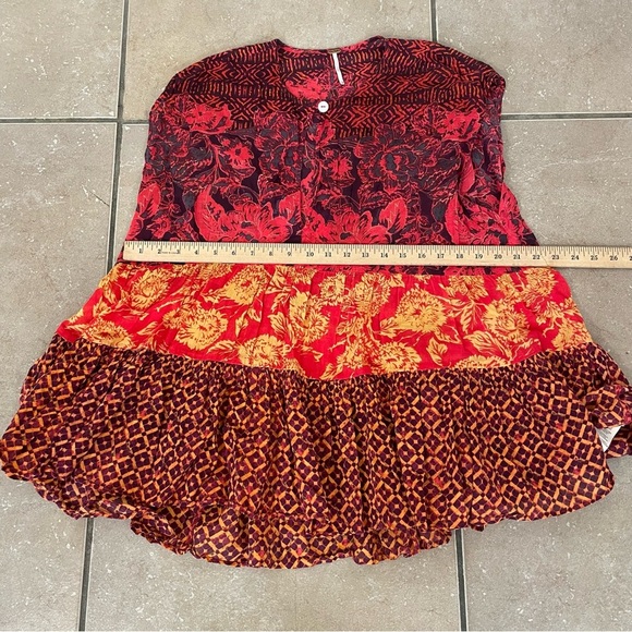 Free People Gotta Have You Tunic Cap Sleeve Flowy Red Orange Tiered Top Size XS - Picture 9 of 10